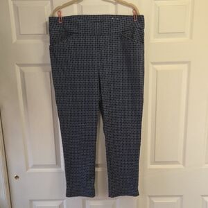 Chico's Perfect Stretch Black and Blue Patterned Ankle Pants